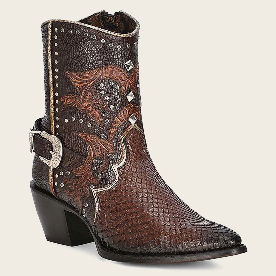 Cuadra | Brown Western Exotic Leather Bootie