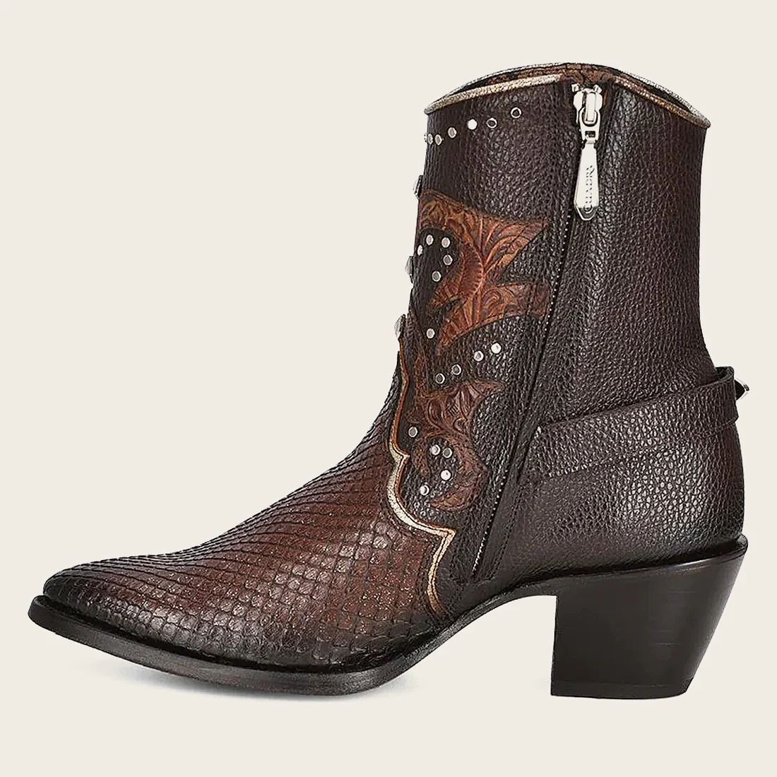 Cuadra | Brown Western Exotic Leather Bootie
