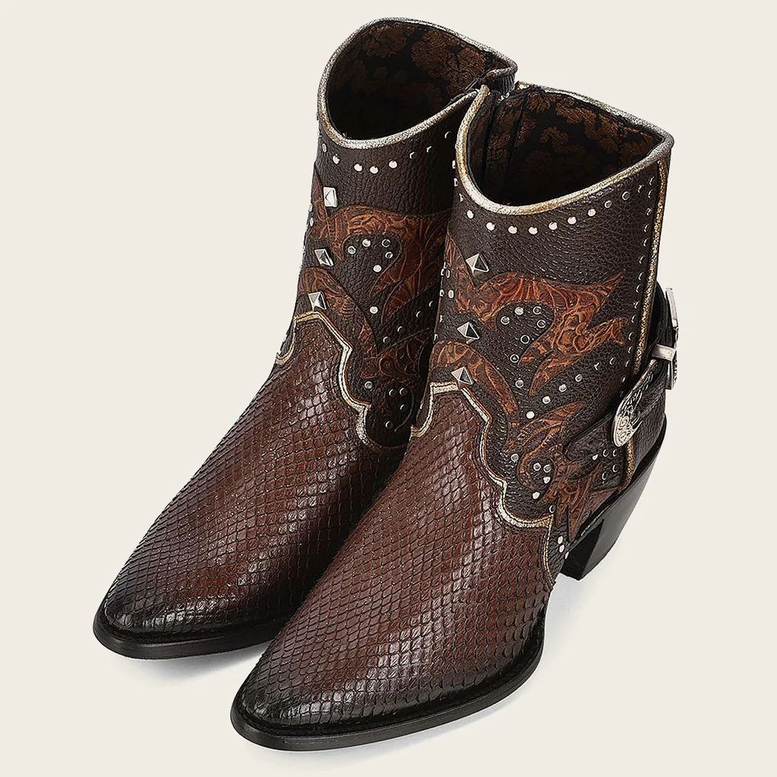 Cuadra | Brown Western Exotic Leather Bootie