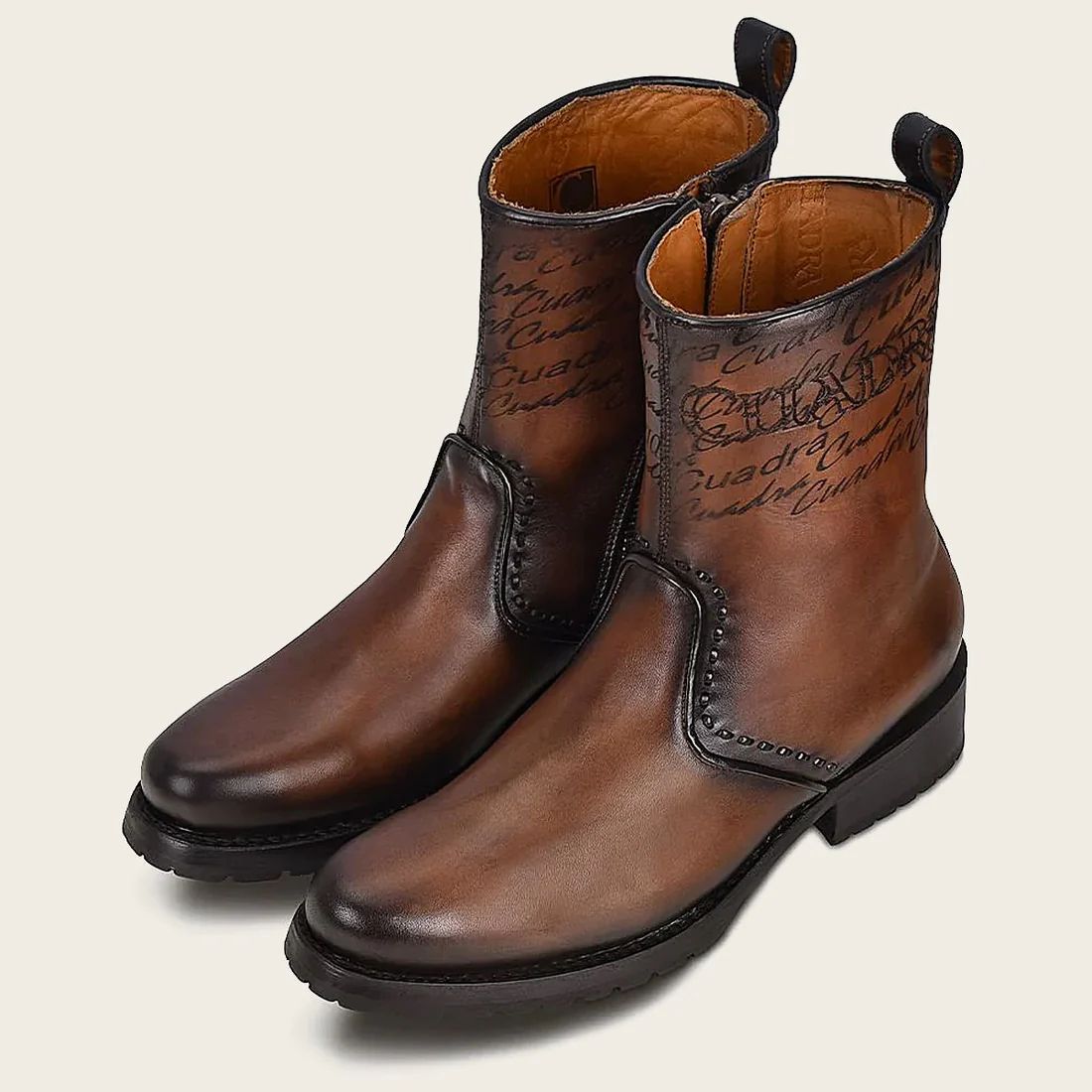 Cuadra | Embroidery And Engraved Honey Leather Boot