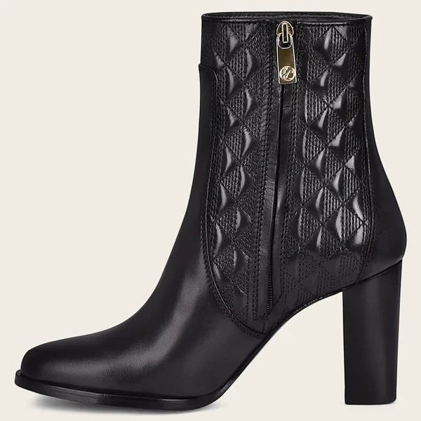 Cuadra | Black Leather Bootie With Geometric Details And Austrian Crystals
