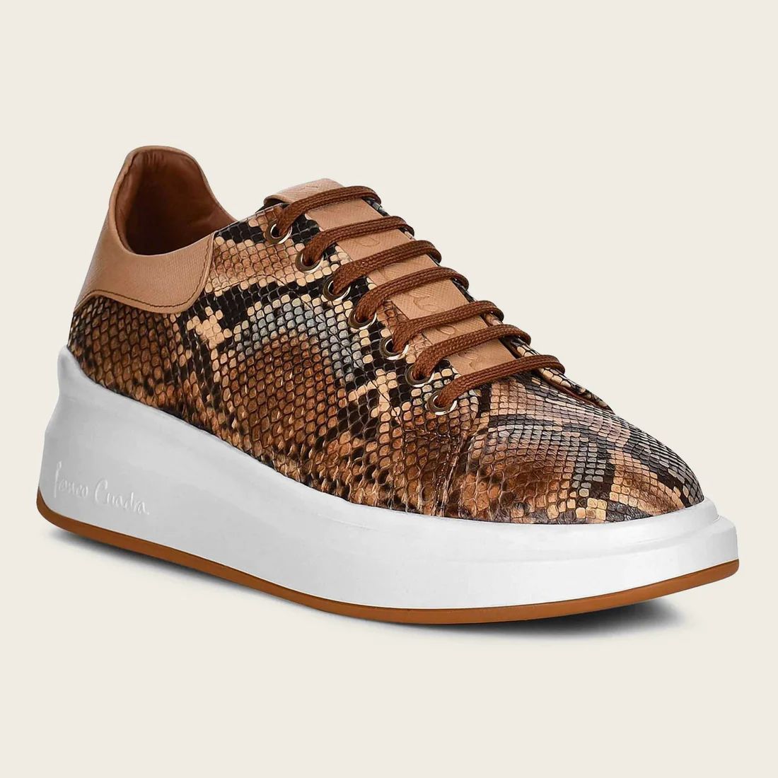 Cuadra | Genuine Python Brown Leather Sneakers