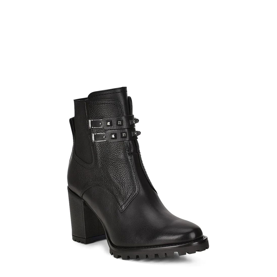 Cuadra | Black Combined Leather Urban Ankle Bootie With Crystals