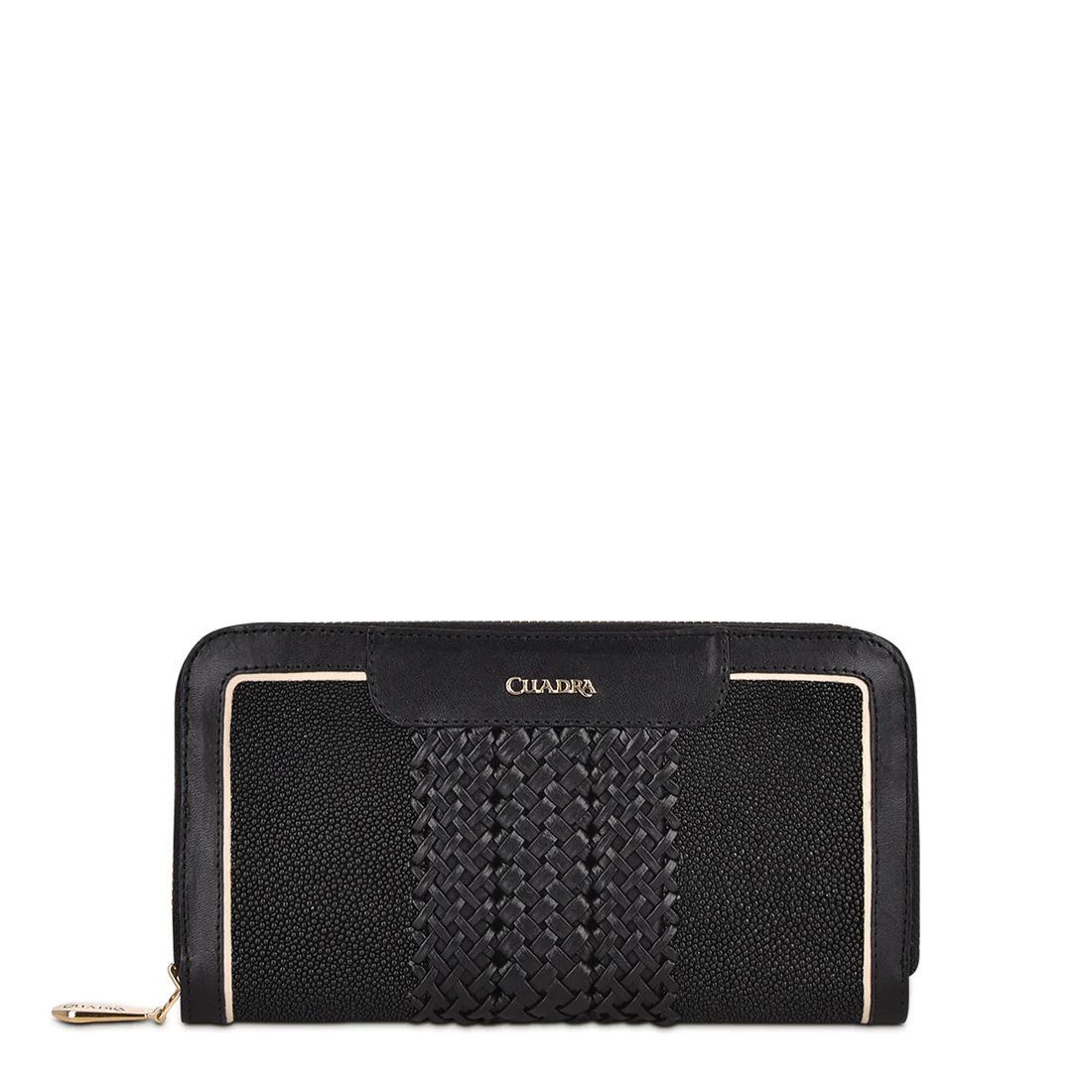 Cuadra | Black Leather Wallet With Front Intewoven Detail