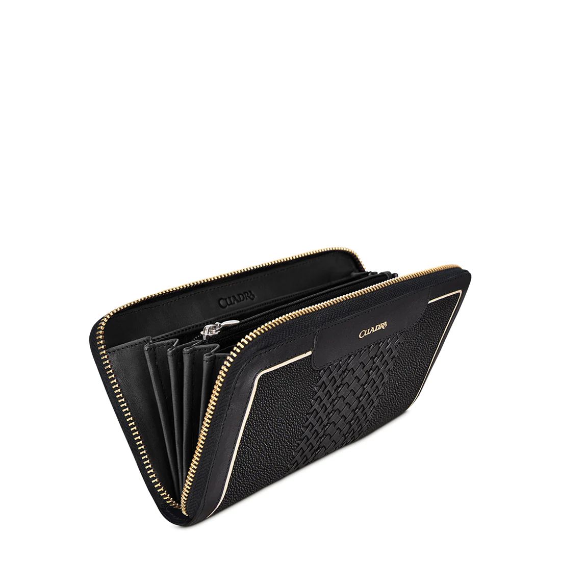 Cuadra | Black Leather Wallet With Front Intewoven Detail