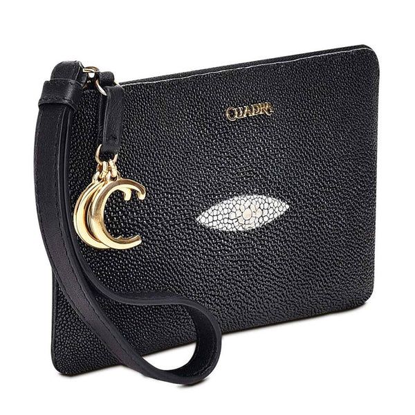 Cuadra | Black Cuadra Wristlet For Women With Hanging Cuadra Monogram - Click Image to Close