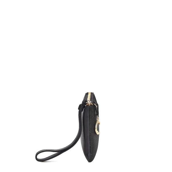 Cuadra | Black Cuadra Wristlet For Women With Hanging Cuadra Monogram - Click Image to Close