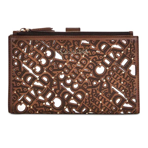 Cuadra | Cuadra Laser Cut Monogram Brown Leather Wallet