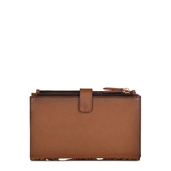 Cuadra | Cuadra Laser Cut Monogram Brown Leather Wallet
