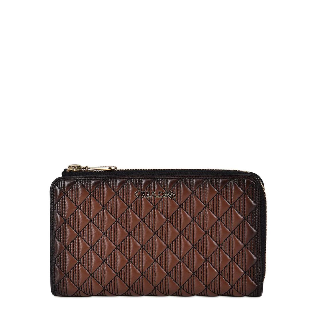 Cuadra | Embroidery Brown Leather Wallet With Geometric Motifs