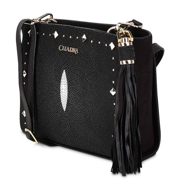 Cuadra | Studded Black Leather Crossbody Bag