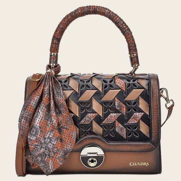 Cuadra | Printed Brown Leather Satchel Bag