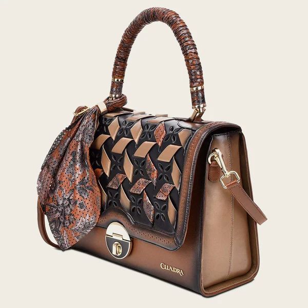 Cuadra | Printed Brown Leather Satchel Bag