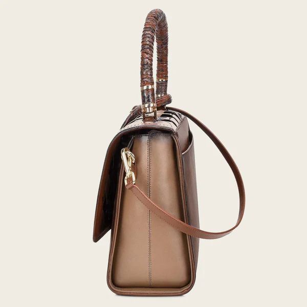 Cuadra | Printed Brown Leather Satchel Bag