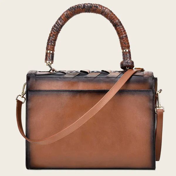 Cuadra | Printed Brown Leather Satchel Bag