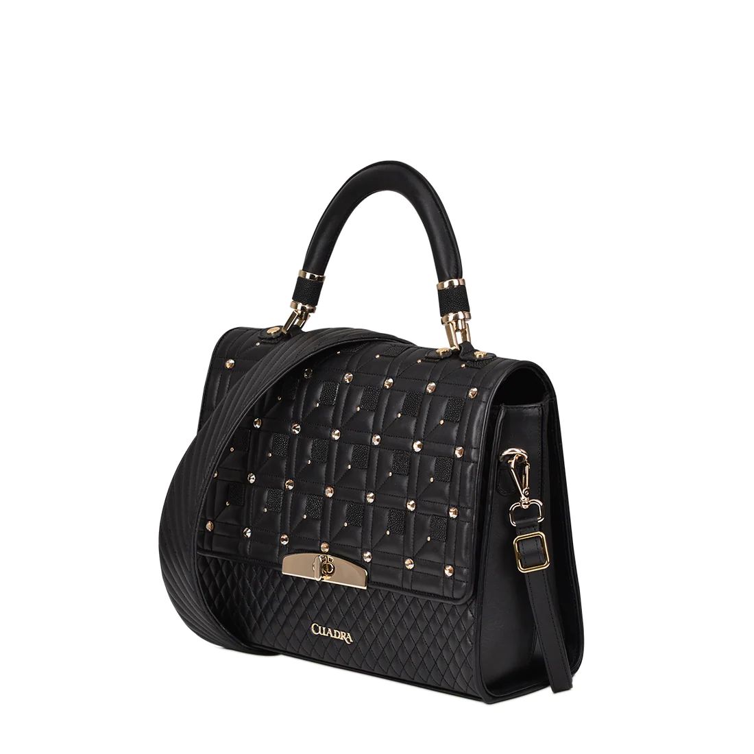 Cuadra | Black Exotic Leather Hadbag With Austrian Crystals