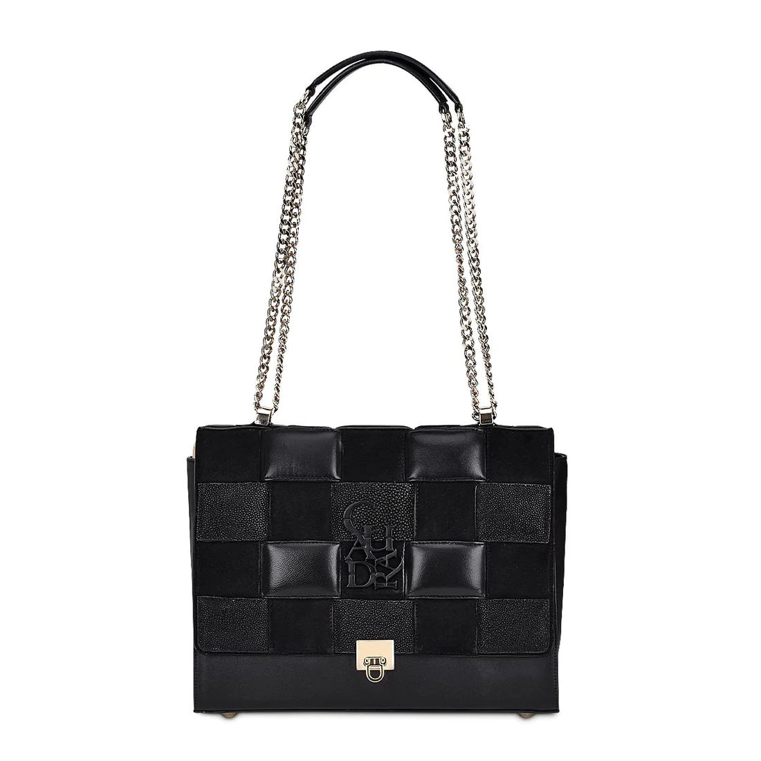 Cuadra | Black Genuine Exotic Leather Handbag With Chain Strap