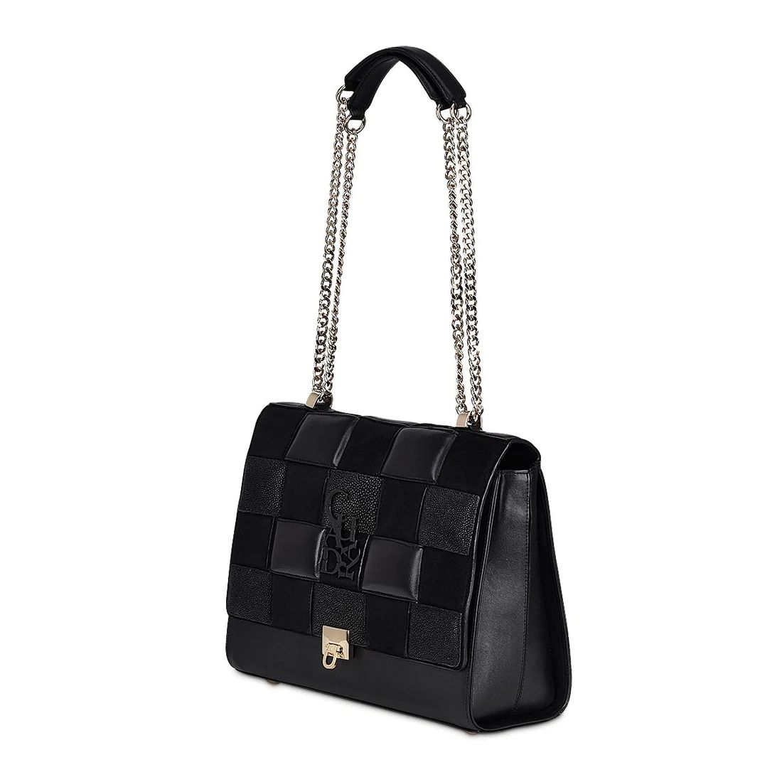 Cuadra | Black Genuine Exotic Leather Handbag With Chain Strap
