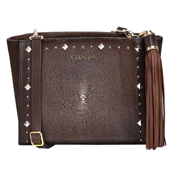 Cuadra | Studded Brown Leather Crossbody Bag