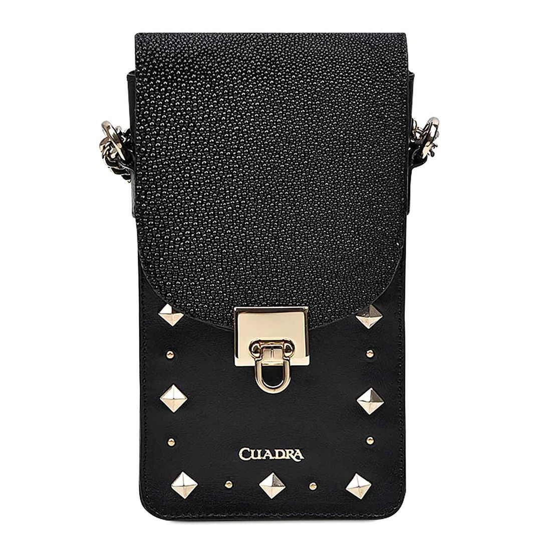 Cuadra | Black Exotic Leather Cell Phone Bag