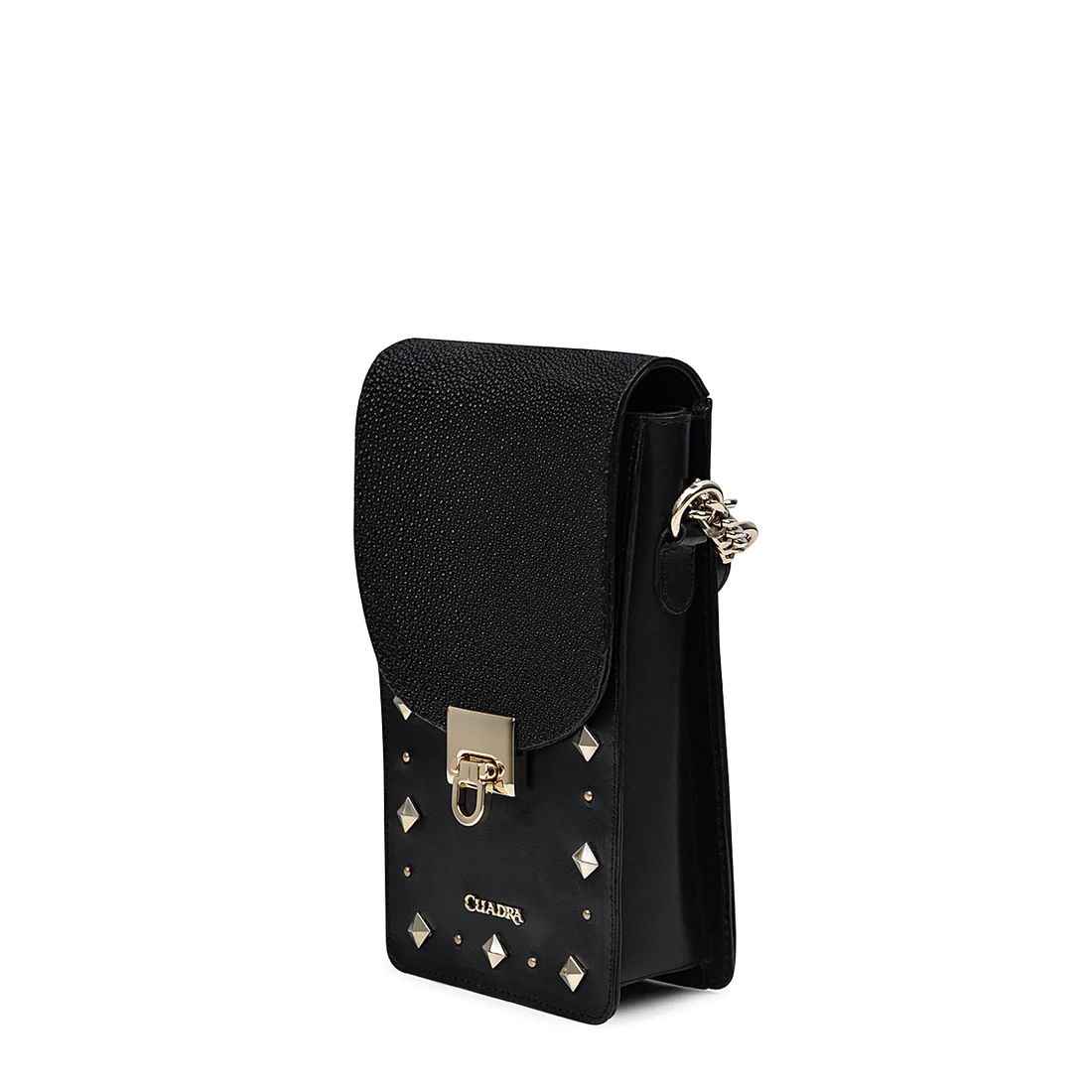 Cuadra | Black Exotic Leather Cell Phone Bag