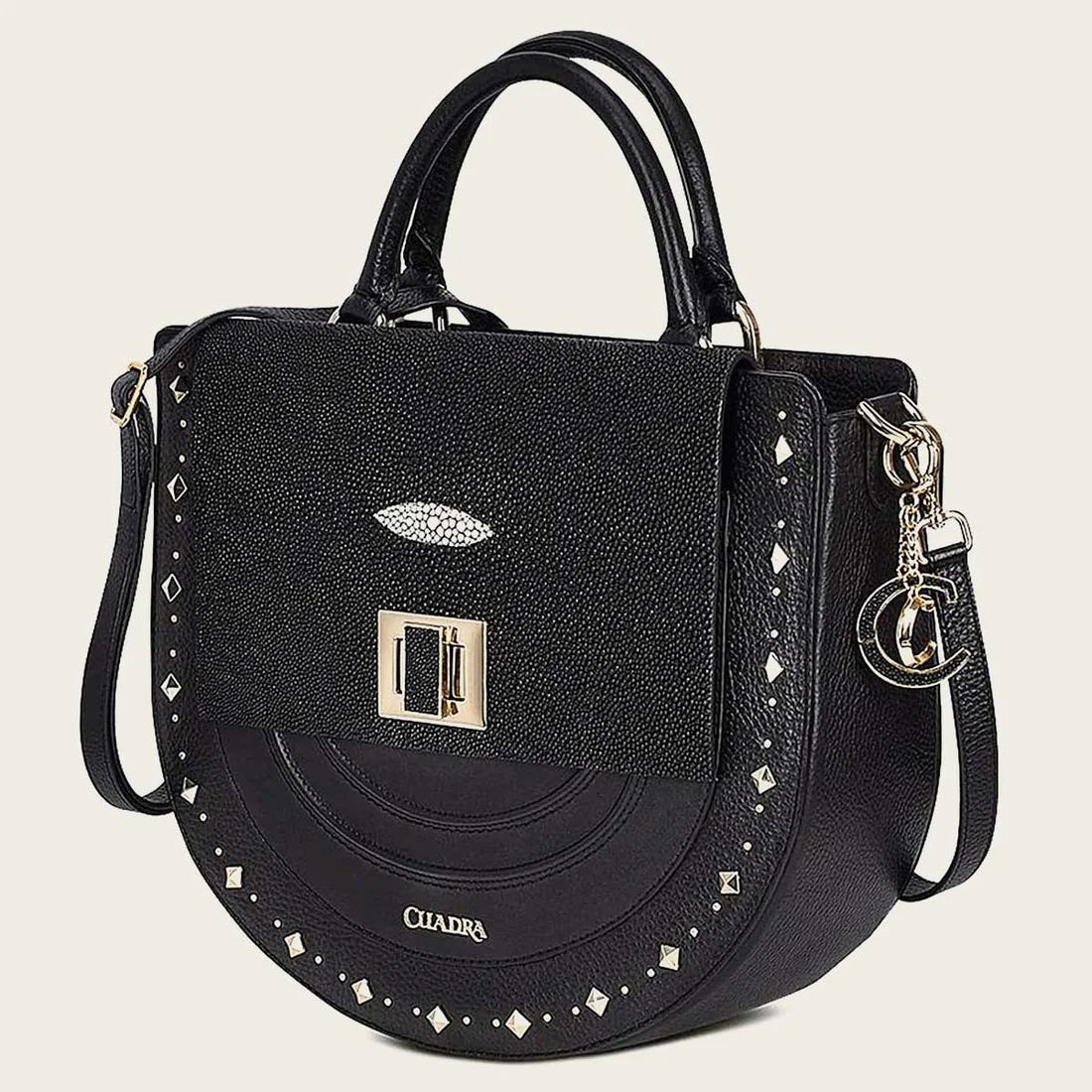 Cuadra | Black Genuine Stingray Leather Studs Handbag