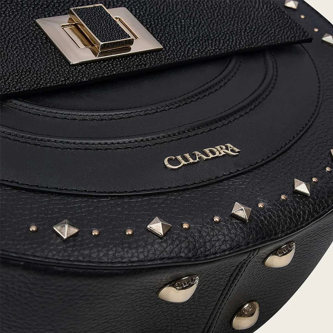 Cuadra | Black Genuine Stingray Leather Studs Handbag