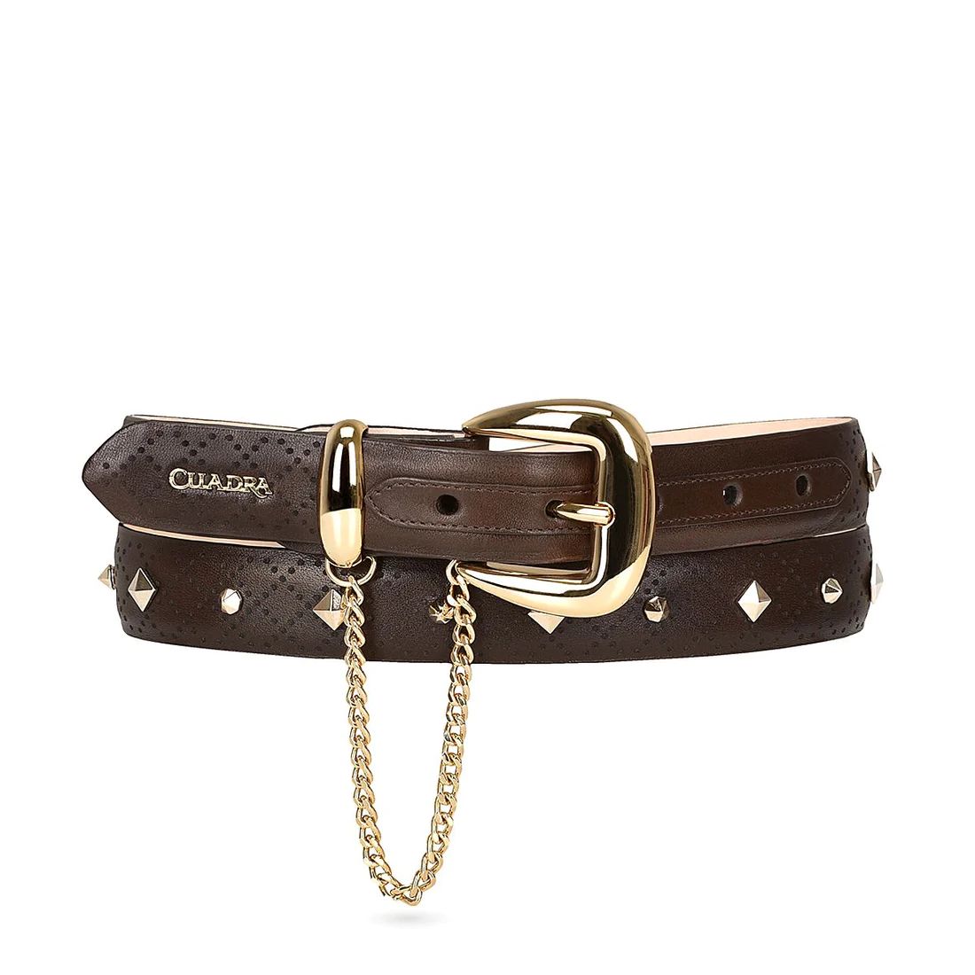 Cuadra | Brown Leather Belt With Decorative Chain