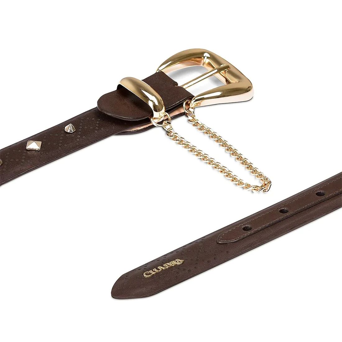 Cuadra | Brown Leather Belt With Decorative Chain