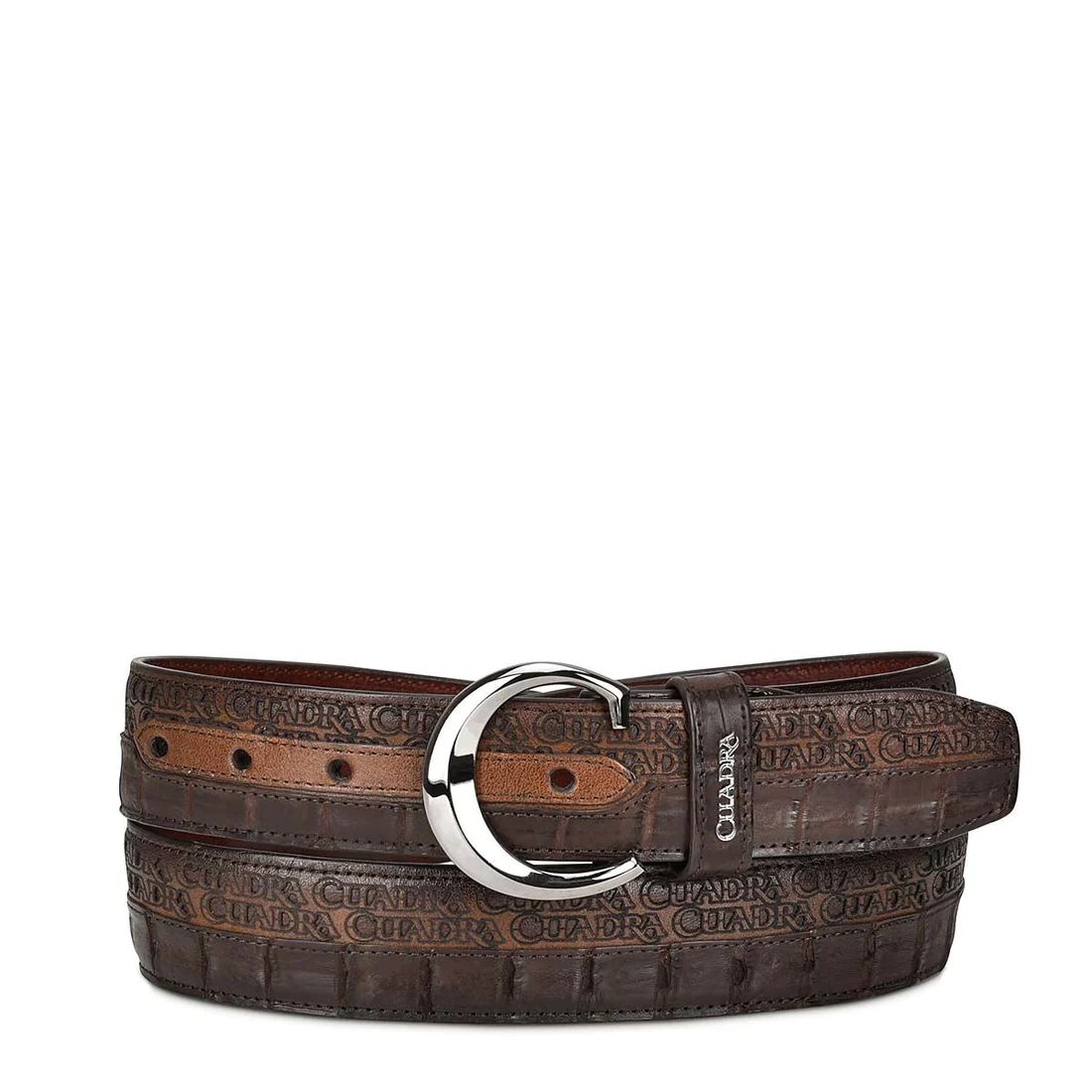 Cuadra | Engraved Exotic Dark Brown Leather Belt