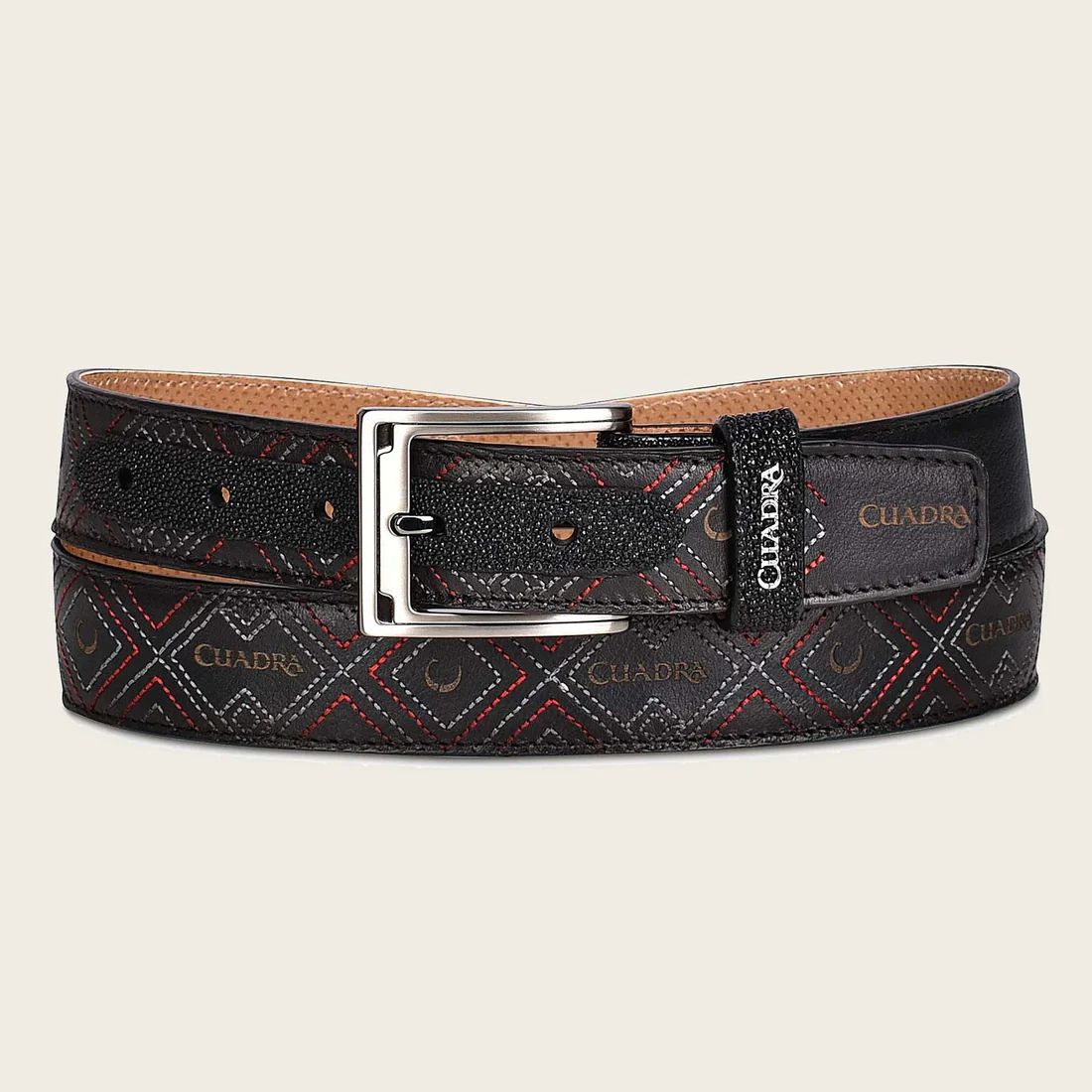 Cuadra | Embroidered Black Leather Belt