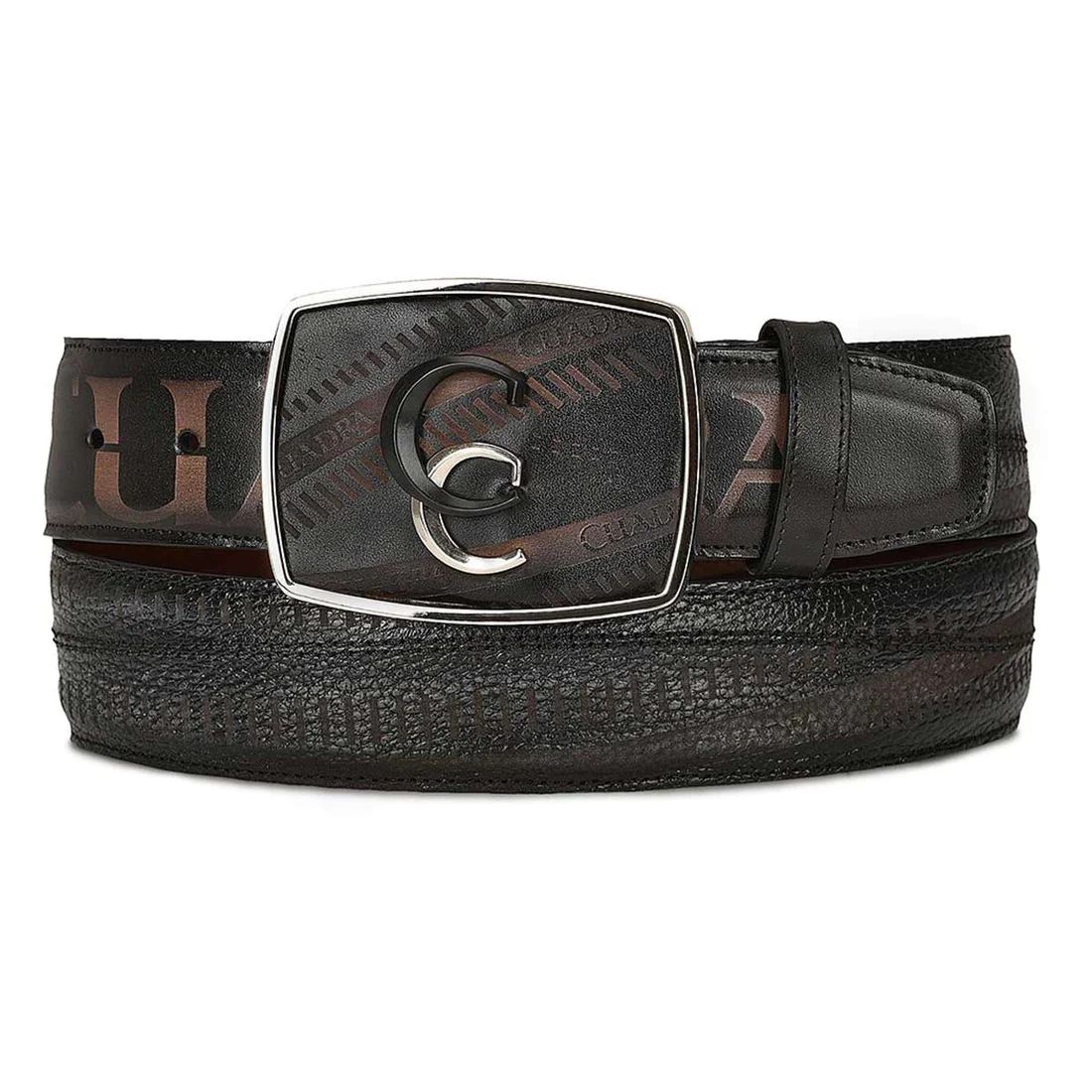 Cuadra | Hand-Painted Grey Leather Western Belt With Double Metal Insert
