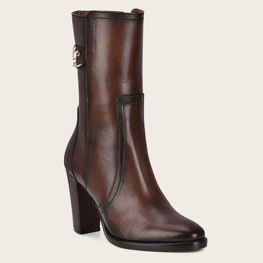 Cuadra | Brown Leather Bootie With Metallic Symbol