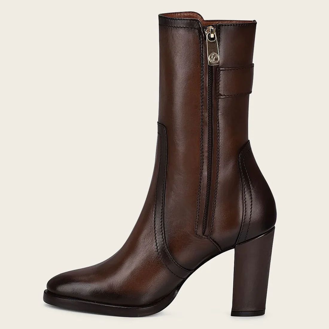 Cuadra | Brown Leather Bootie With Metallic Symbol